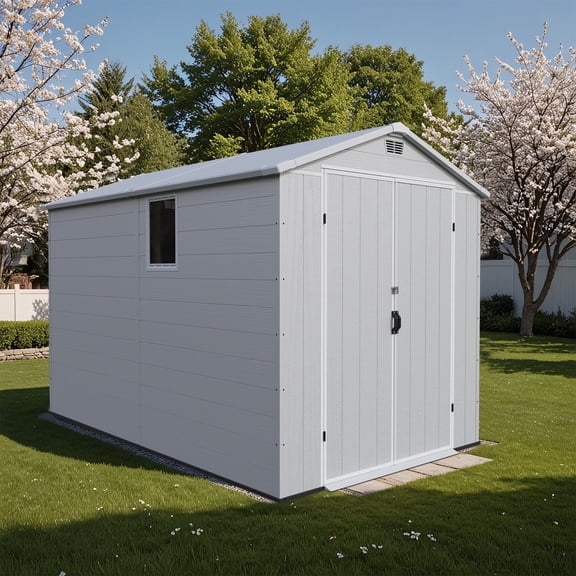 Patiowell 6'x10' Resin Storage Shed, Lockable Door & Window, Durable All-Weather Outdoor Shed for Garden & Tool Storage, Light Gray