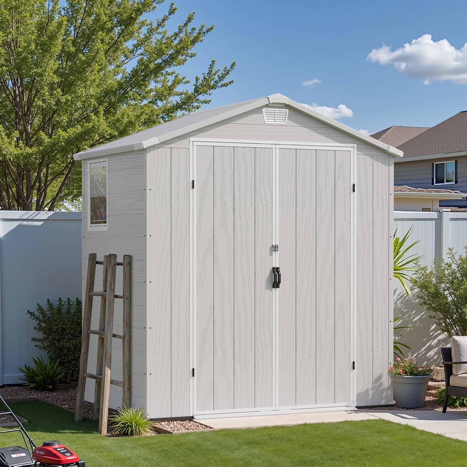 Walmart Black Friday Deals 2025 Patiowell 6'x4' Resin Storage Shed, Lockable Door & Window, Durable All-Weather Outdoor Shed for Garden & Tool Storage, Light Gray