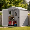 thumbnail image 1 of Patiowell 6'x6' Resin Storage Shed, Lockable Door & Window, Durable All-Weather Outdoor Shed for Garden & Tool Storage, Light Gray, 1 of 9