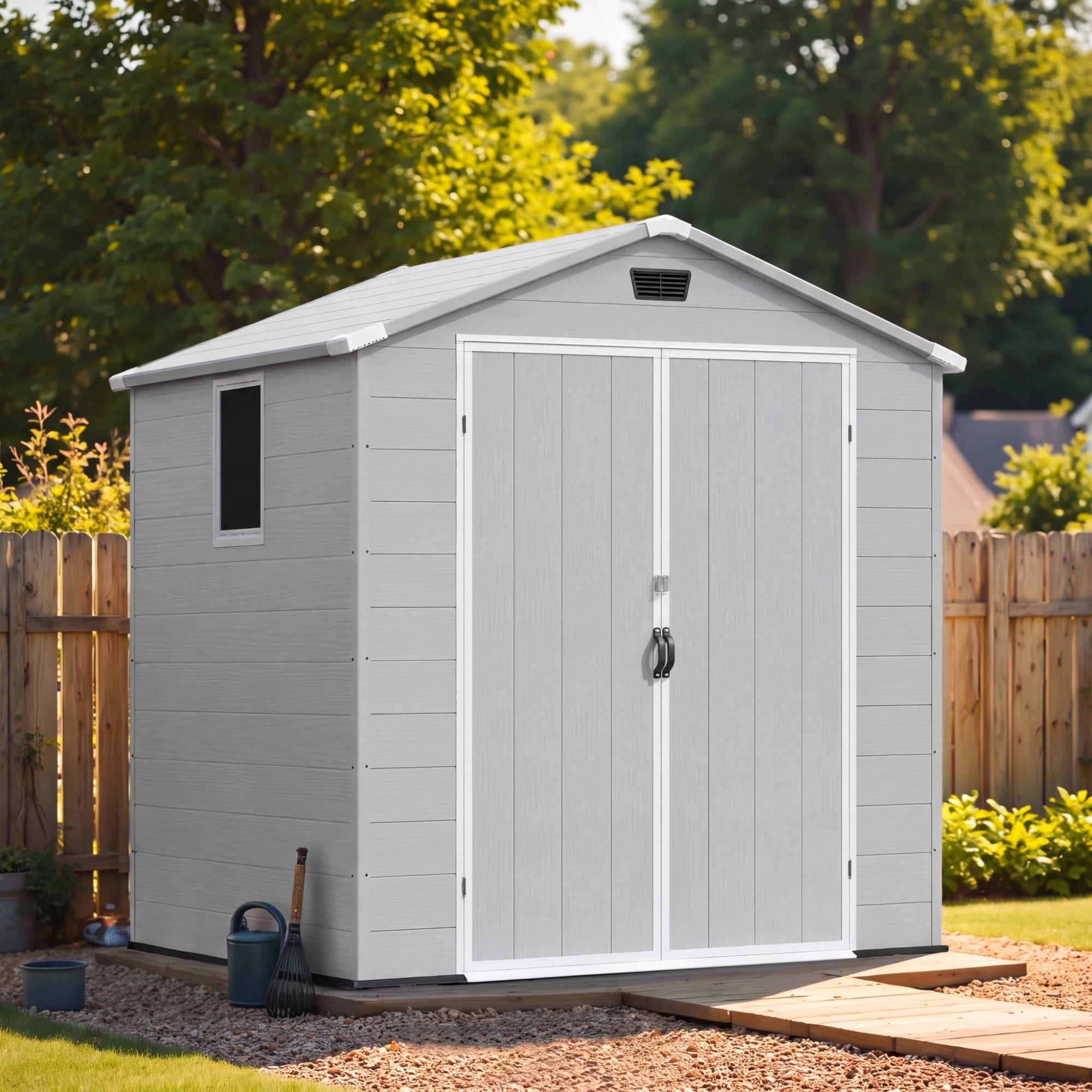Patiowell, Storage Shed, 6' x 6', All-Weather Resin, Lockable Door
