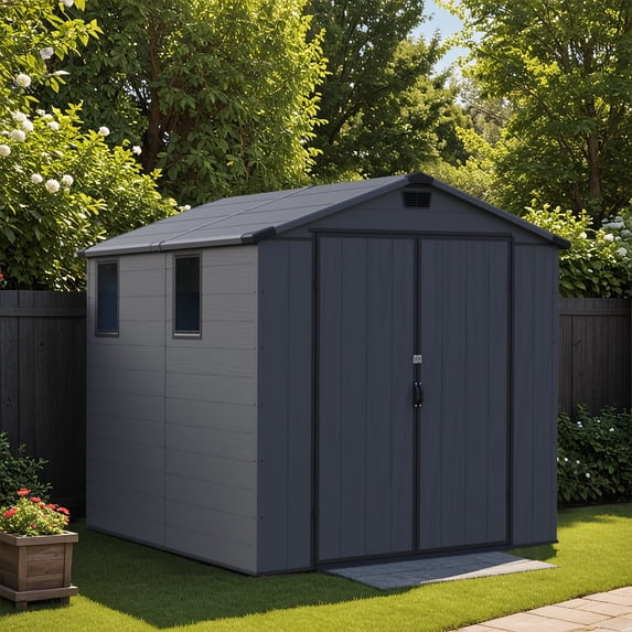 Patiowell 6'x8' Resin Storage Shed, Lockable Door & Window, Durable All-Weather Outdoor Shed for Garden & Tool Storage, Dark Gray