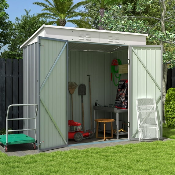 Patiowell 6x4 FT Outdoor Storage Shed, Metal Sheds with Double Lockable Doors for Lawn, Gray
