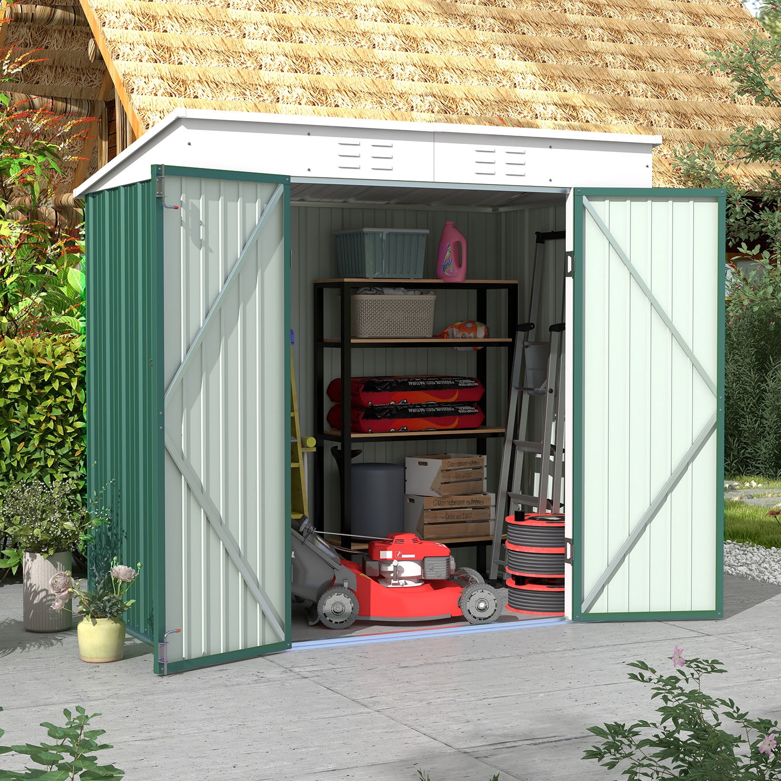 Patiowell 6x4 FT Outdoor Storage Shed, Metal Sheds with Double Lockable