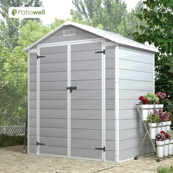Patiowell 6x4 Resin Outdoor Storage Shed-Perfect to Store Patio Furniture, Garden Tools Bike Accessories, Beach Chairs and Lawn Mower, Grey & White