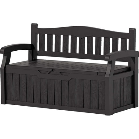 Patiowell 70 Gallon Outdoor Storage Bench, with Deck Box Organization and Waterproof Resin, Durable Outdoor Seating and Storage Box - Perfect to Store Garden Tools and Pool Toys, Black