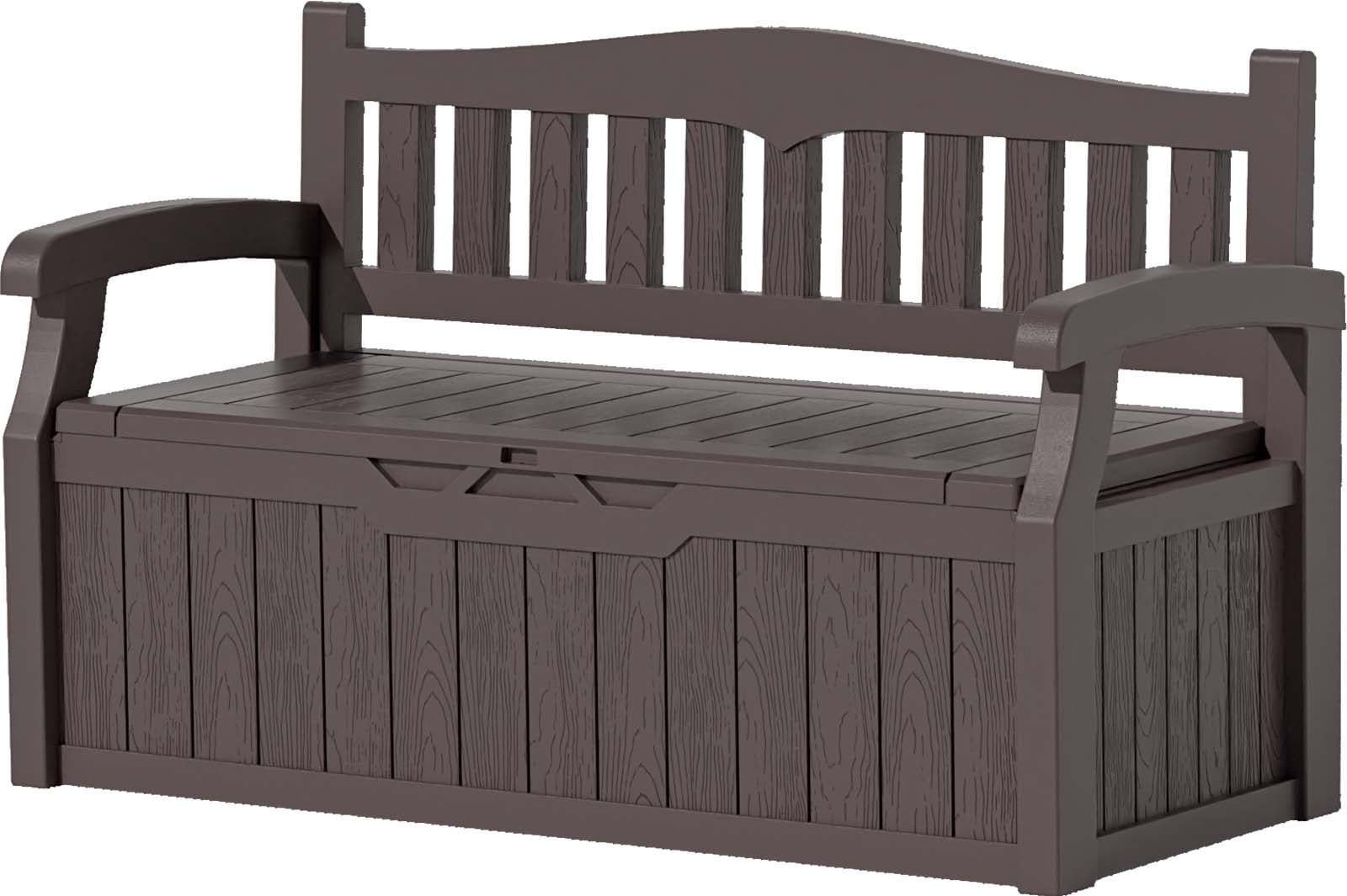Patiowell 70 Gallon Outdoor Storage Bench, with Deck Box Organization and Waterproof Resin, Durable Outdoor Seating and Storage Box - Perfect to Store Garden Tools and Pool Toys, Brown