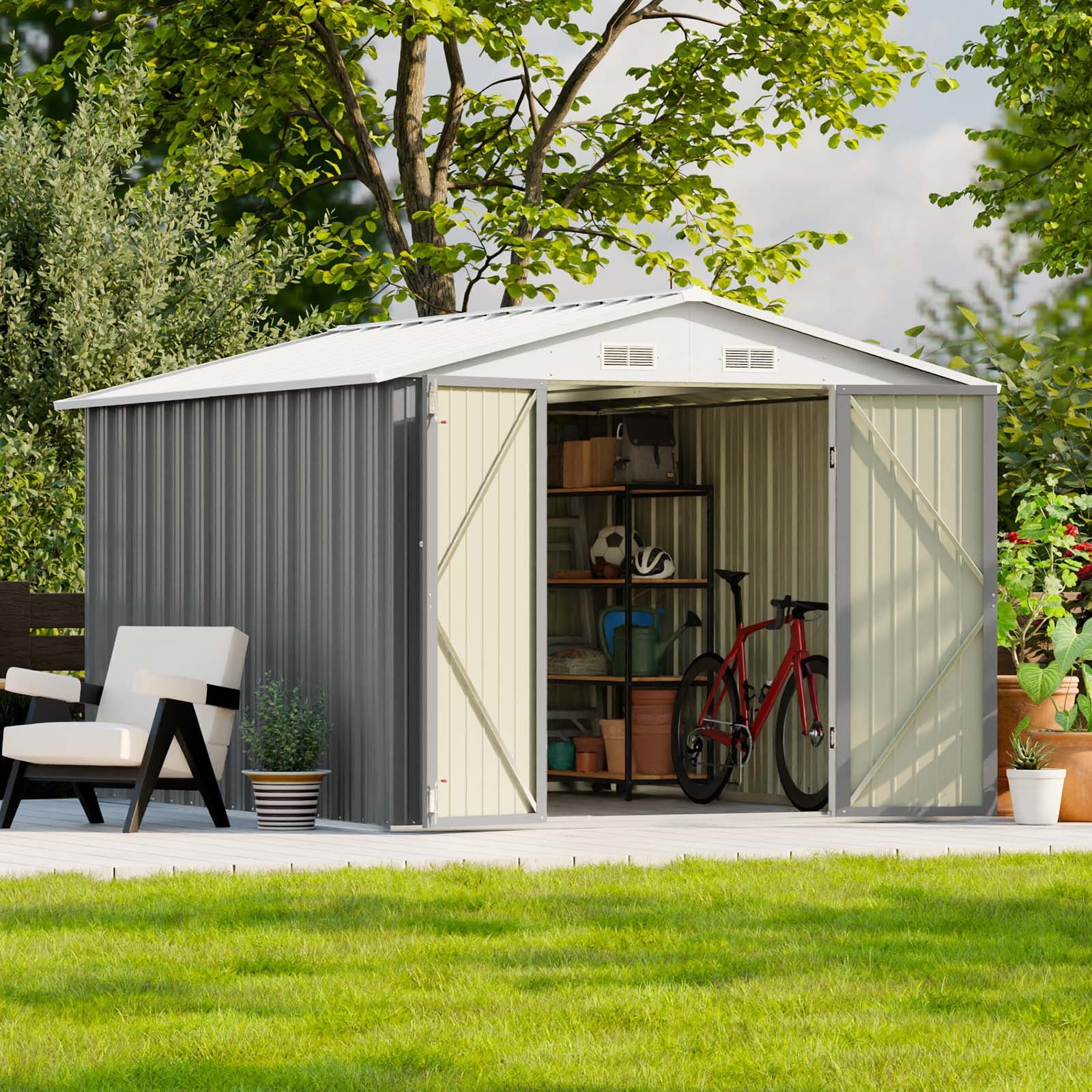 Patiowell 8' x 10' Outdoor Storage Shed, Metal Tool Shed with