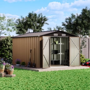 Patiowell 8 x 10 ft Outdoor Storage Shed with Detachable Storage Rack, Outdoor Storage Shed, Brown