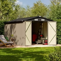 Patiowell 8' x 12' Metal Storage Shed, Lockable Steel Garden Shed for Outdoor Tools & Utility, Brown