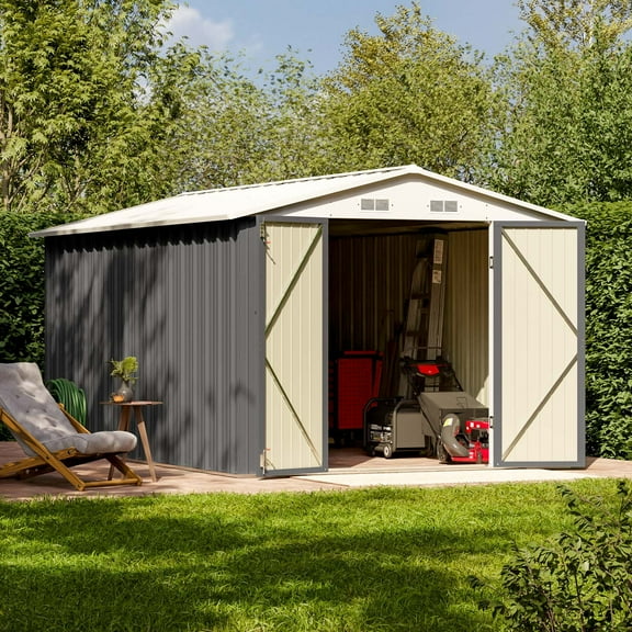 Patiowell 8' x 12' Metal Storage Shed, Steel Garden Shed with Lockable Doors, Outdoor Utility Shed for Tools, Backyard, Patio, Gray