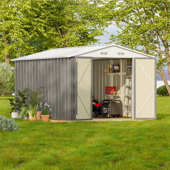 Patiowell 8 x 12 ft Outdoor Storage Shed with Detachable Storage Rack, Outdoor Storage Shed,Gray