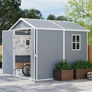 Patiowell 8 x 6 FT Plastic Outdoor Storage Shed-Perfect to Store Patio Furniture, Garden Tools Bike Accessories, Beach Chairs and Lawn Mower, Grey & White