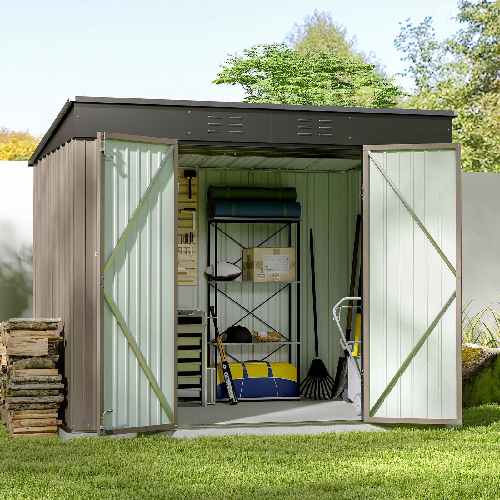 Patiowell Extra Large 8'x6' Metal Outdoor Storage Shed with Vents, Lock ...