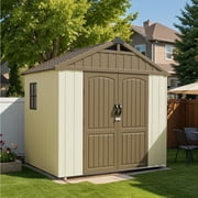 Patiowell 8' x 6' Outdoor Storage Shed with Floor, Lockable Door & Window – Durable Plastic Garden Shed for Backyard, Easy Assembly, Brown & Beige
