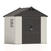 Patiowell 8' x 6' Plastic Shed for Outdoor Storage, Resin Shed with Window and Lockable Door for Garden, Backyard, Tool Storage Use, Easy to Install in Gray and White