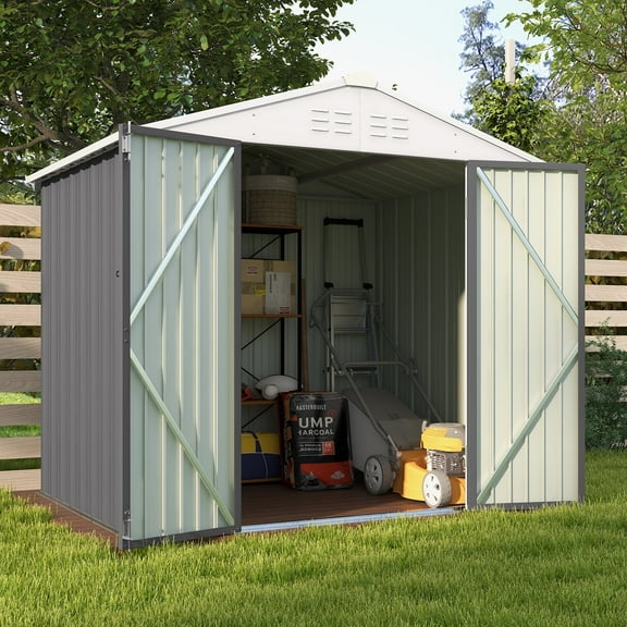 Patiowell 8 x 6 ft. Outdoor Metal Storage Shed, Galvanized Steel Garden Tool Shed with Double Lockable Doors for Backgard Patio Lawn, Gray