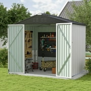Patiowell 8 x 6 ft. Outdoor Metal Storage Shed, Galvanized Steel Garden Tool Shed with Double Lockable Doors for Backgard Patio Lawn, White