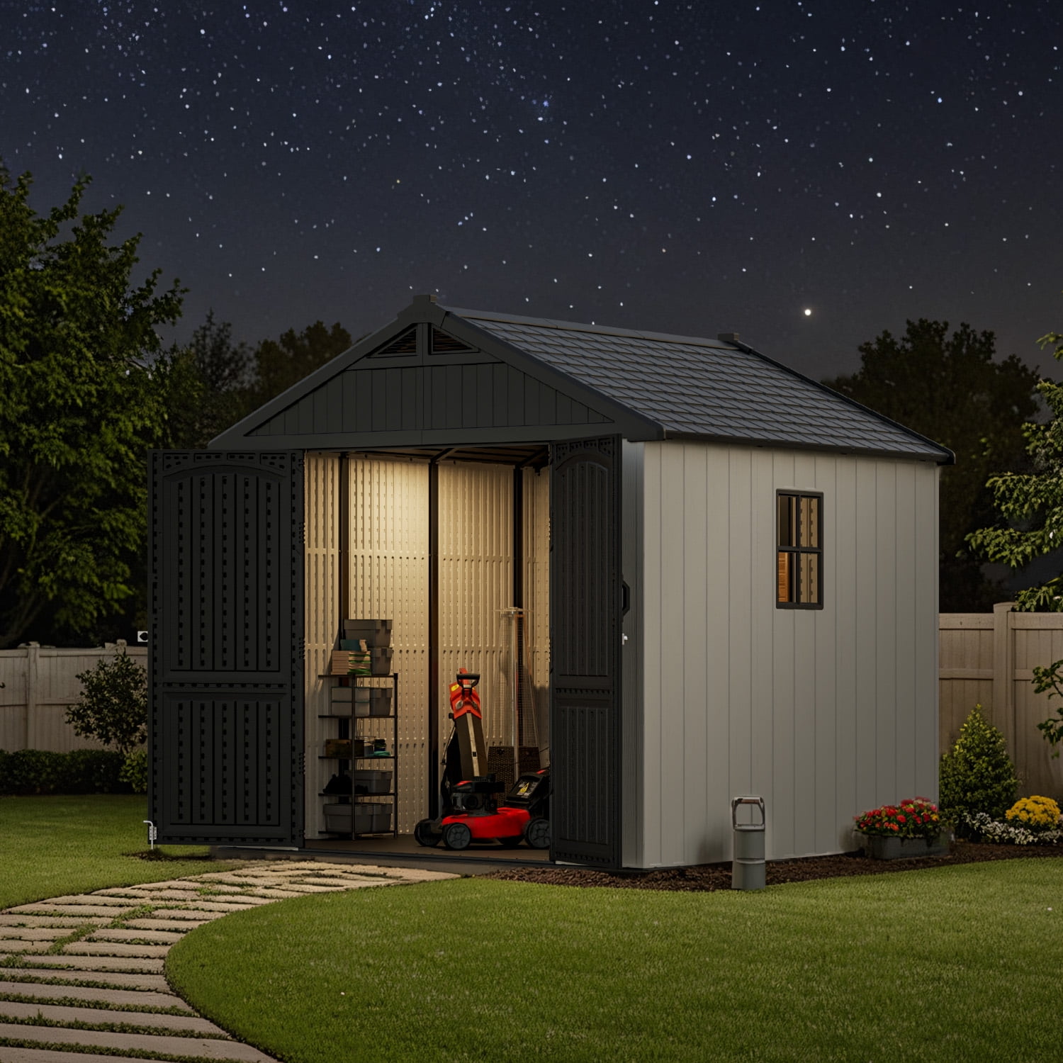 Patiowell 8' x 8' Plastic Outdoor Storage Shed with Light & Window ...