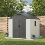 Patiowell 8x8 Resin Storage Shed with Window & Lockable Door, Easy Assembly, for Tools, Backyard, Patio, Gray & White