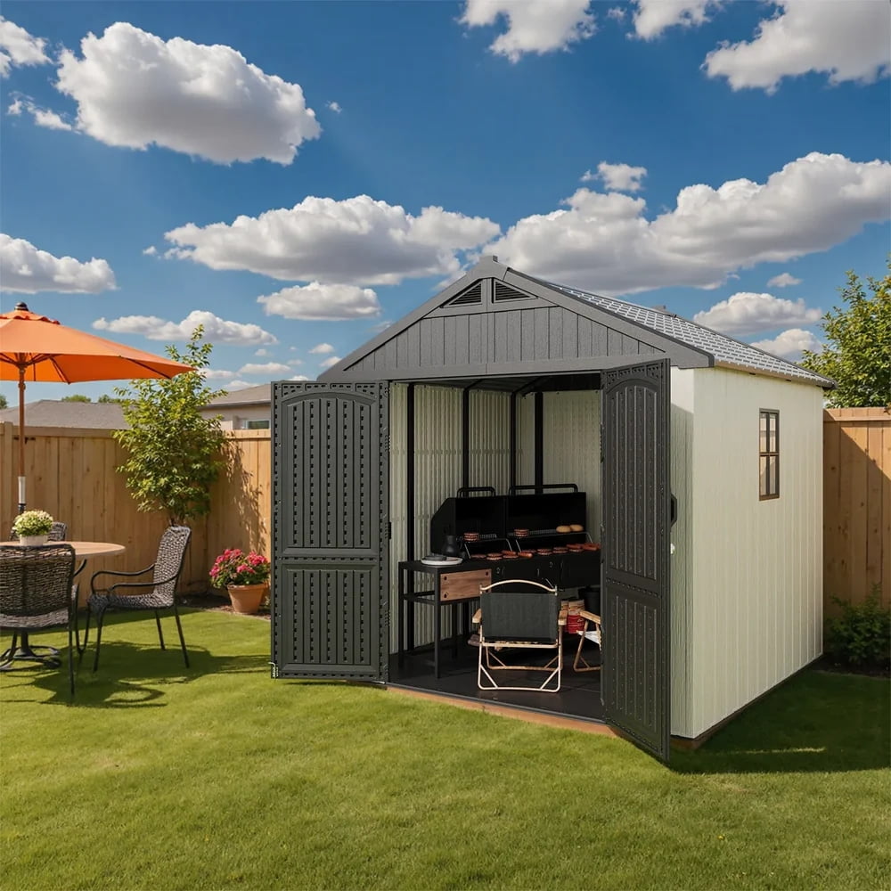 Window Washing Storage Patiowell 8x8 Resin Storage Shed with Window & Lockable Door, Easy ...