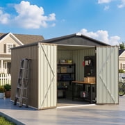 Patiowell 8x8FT Metal Outdoor Storage Shed, Brown Heavy-Duty Garden Tool Shed for Tools, Lawn & Pet Supplies