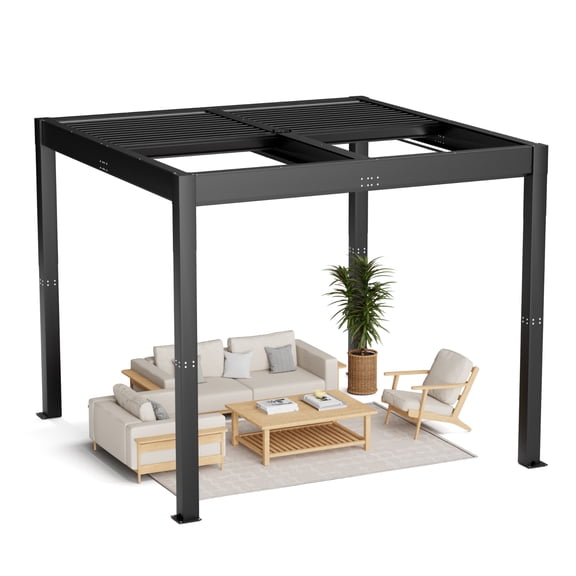 Patiowell Outdoor 10'×10' Pergola Motorized with Retractable Hardtop,Aluminum-Iron Blend Pergola for Patio、Garden, black