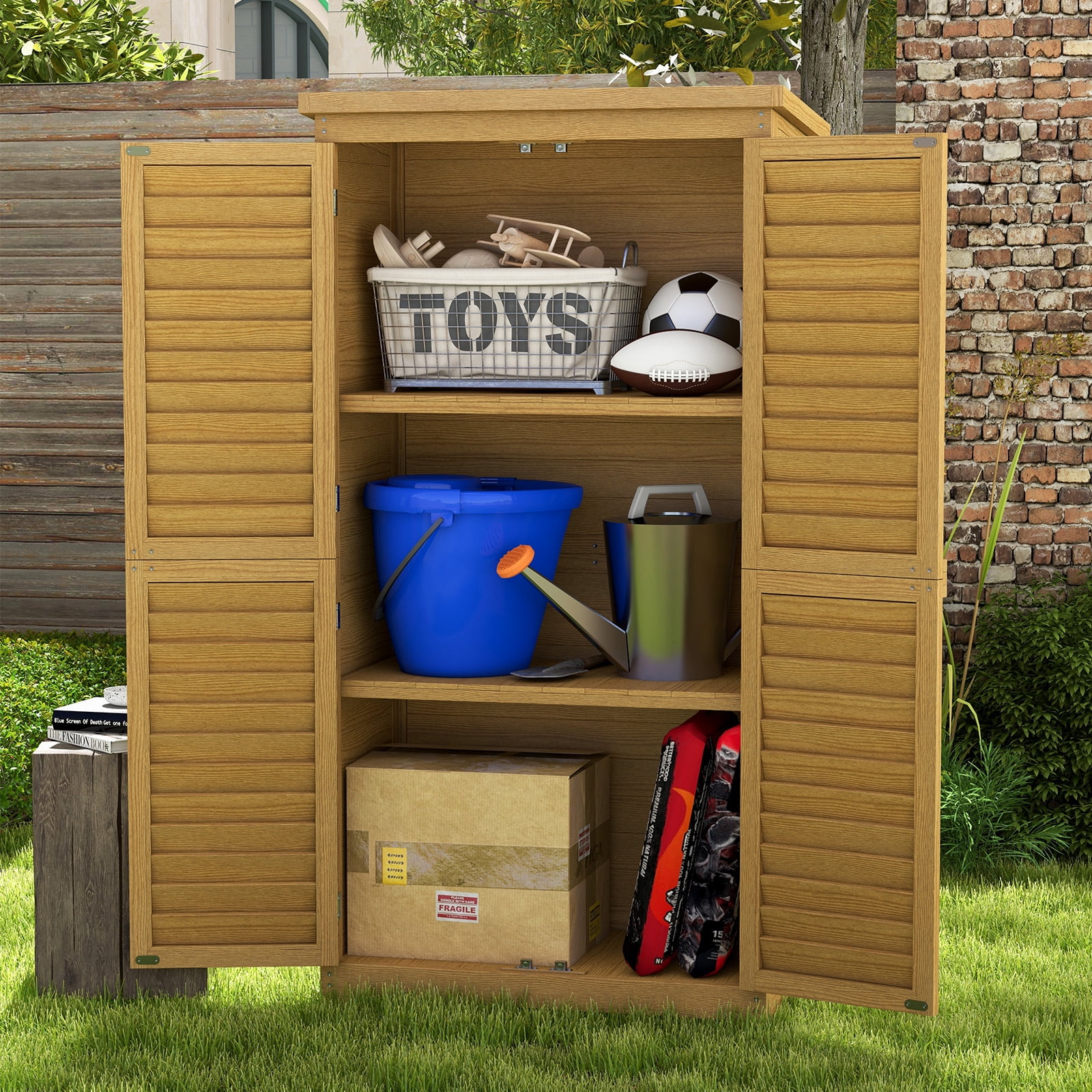 Patiowell Outdoor Storage Cabinet with 3 Shelves Wooden Garden