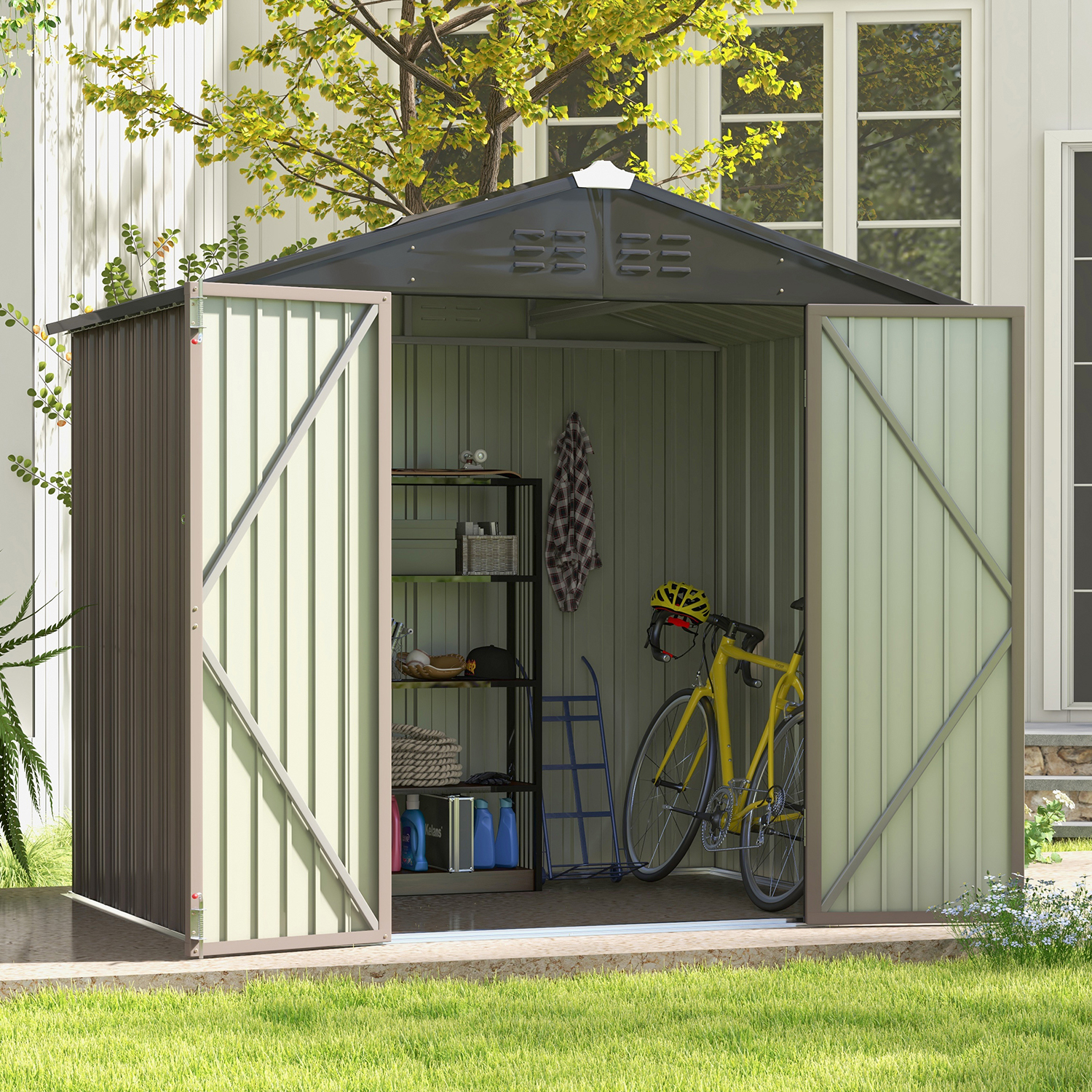 Keter Factor 8x6 ft Large Durable Resin Outdoor Storage Shed with Floor