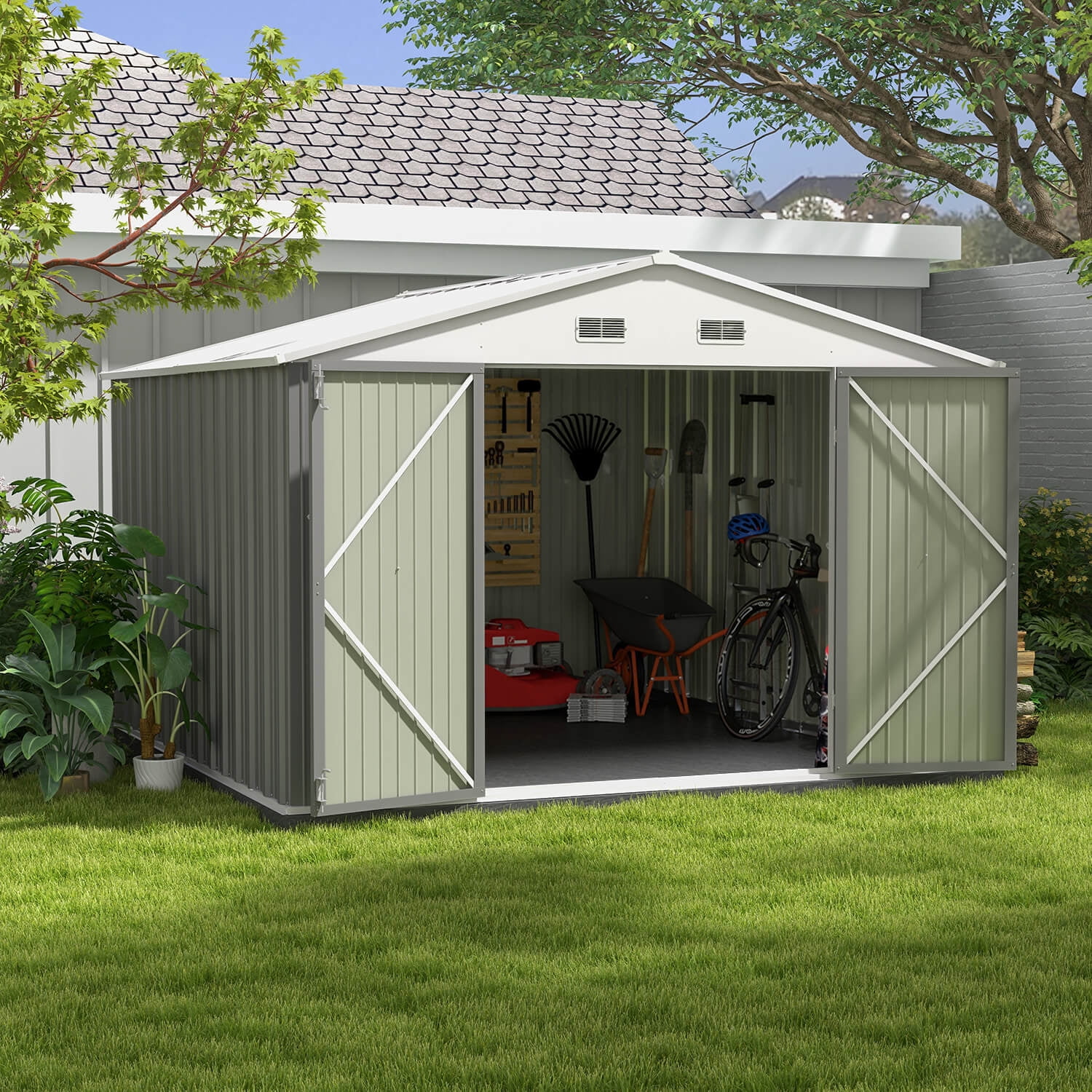 Patiowell Size Upgrade 10 x 10 ft Outdoor Storage Metal Shed with