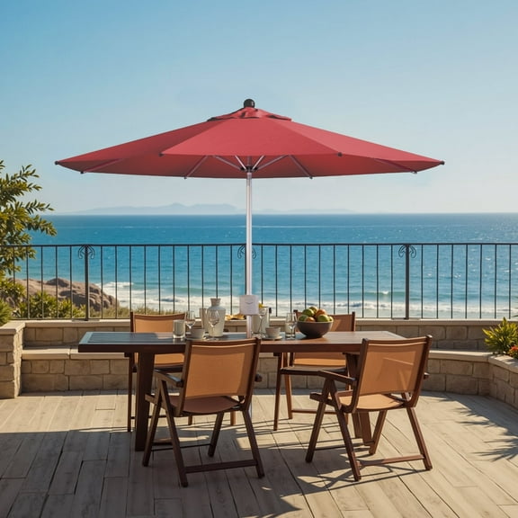 Patiowell Smart 9FT Auto Patio Umbrella, Remote Control, Weatherproof, Rechargeable for Pool, Garden & Outdoor, Red