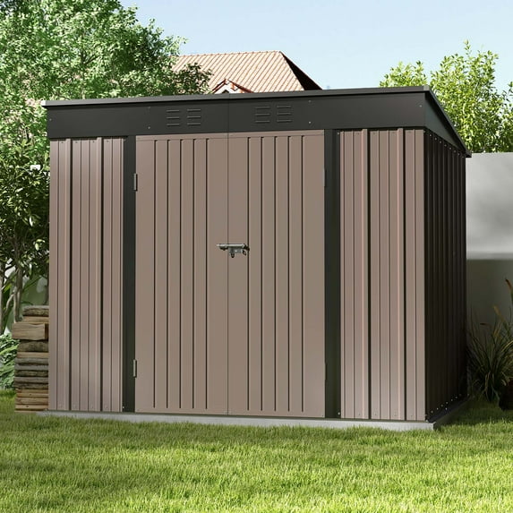Patiowell Weatherproof Metal Storage Sheds, 77.20 x 90.20 x 68.50 inches, Brown