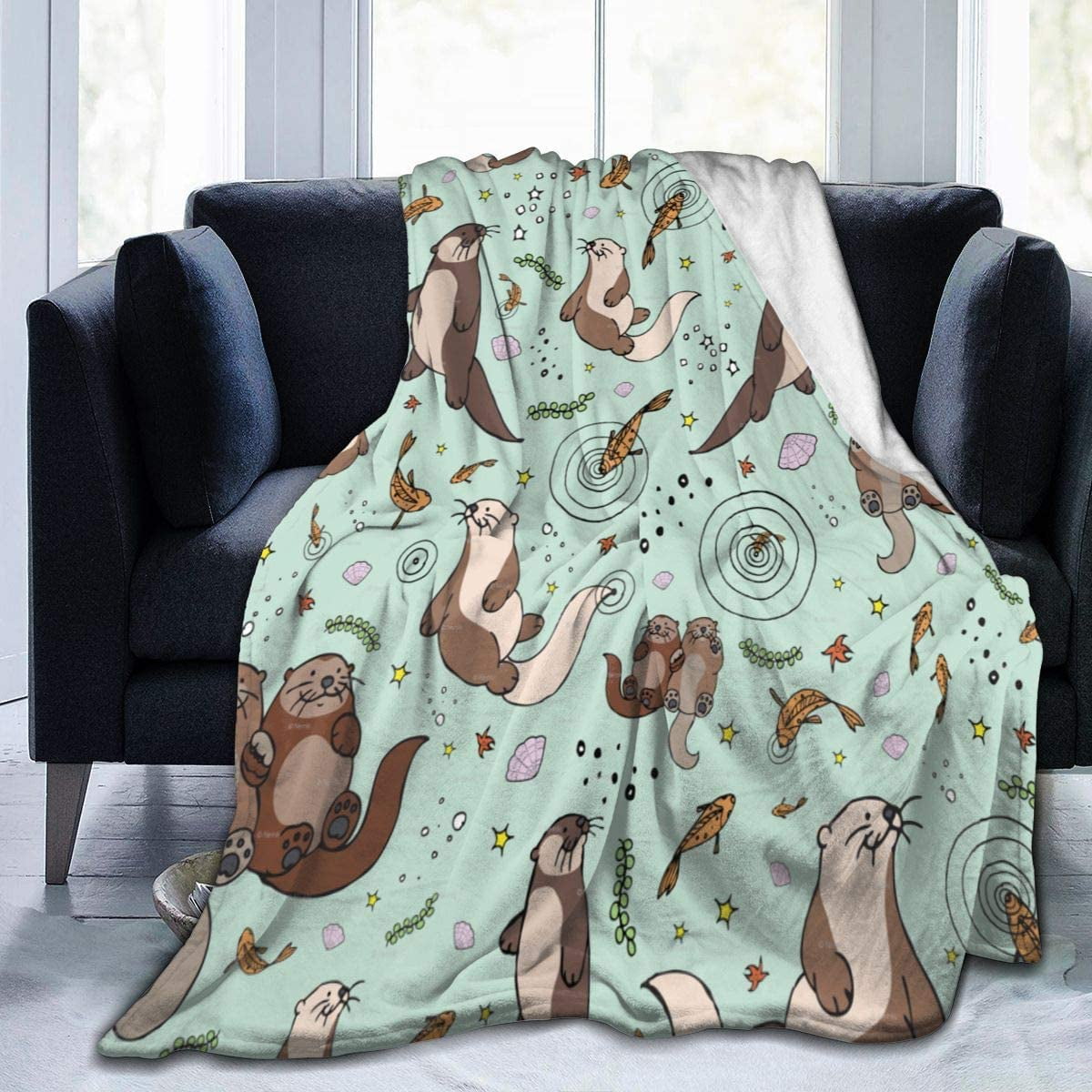 Green Sea Otter Fleece Throw Blanket for Kids 50" x 40"