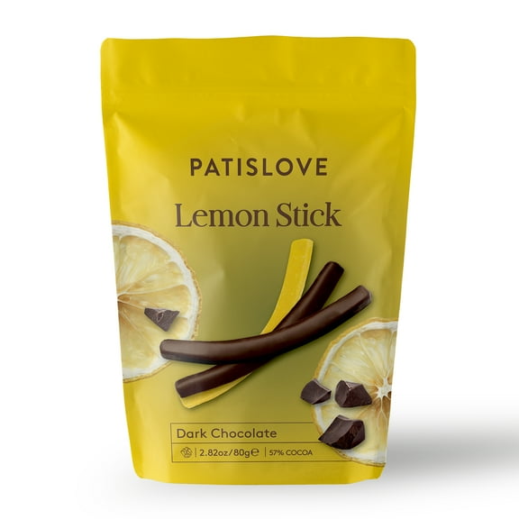 Patislove Dark Chocolate Covered Lemon Peel Sticks 2.82 oz, Premium Citrus Snack