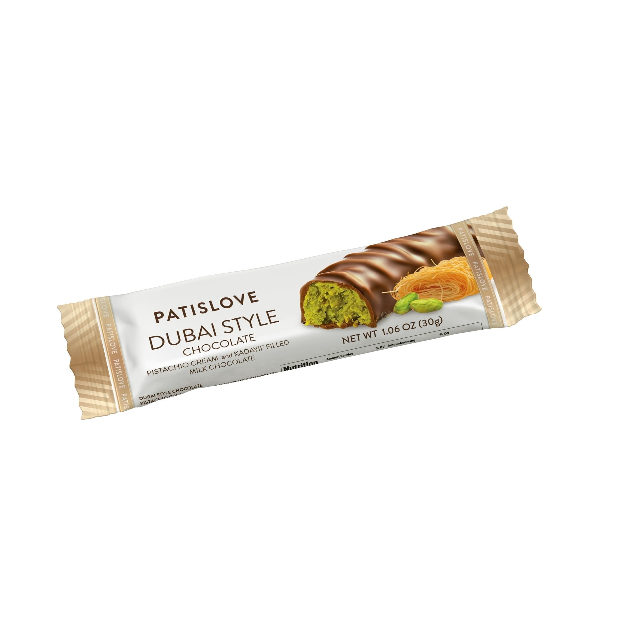 Patislove Dubai Style Milk Chocolate Bar with Pistachio Cream and Crispy Kadayif, 1.06 oz