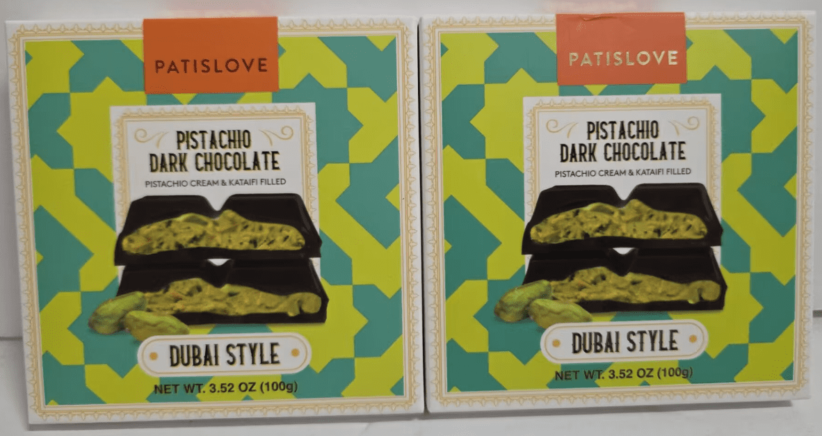 Patislove Pistachio Dark Chocolate Dubai Style 3.52oz 100g (2 Packets)