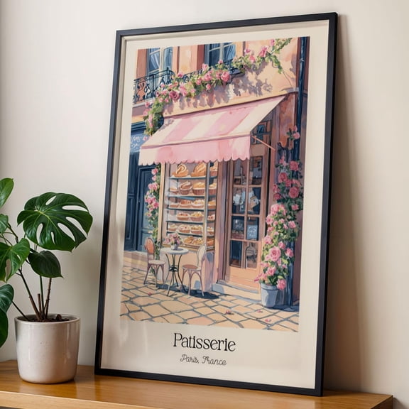 Patisserie French Bakery Wall Art Paris Café Poster Romantic Kitchen Decor Print Poster Pink Pastry Shop Artwork Cottagecore Wall Art Poster Gift, Size 12x18 UNFFRAMED F03.1.6l1696