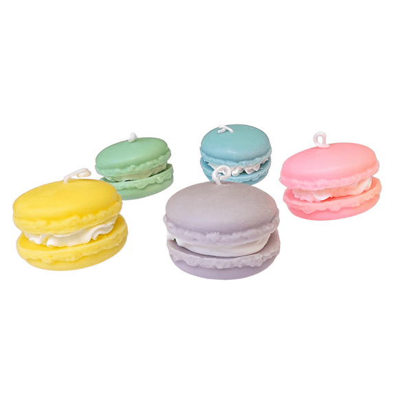 Patisserie Macaron Candle Collection (5pc) – Realistic Dessert-Scented Soy Wax Candles with 22-Hour Burn Time