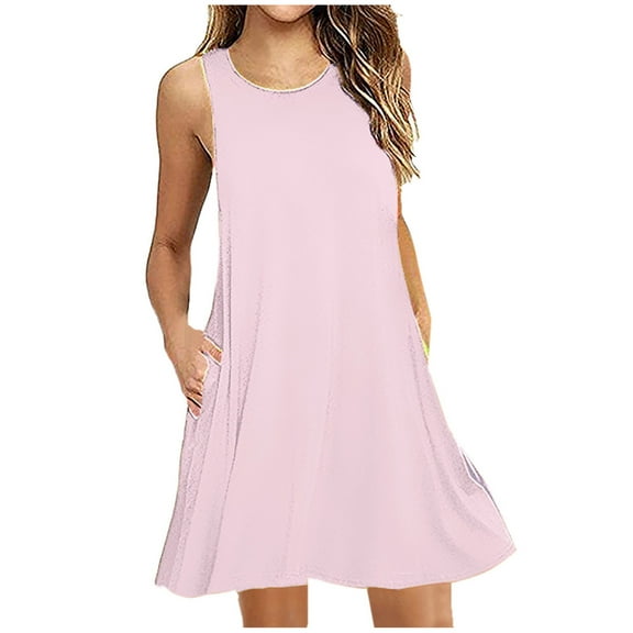 Patlollav 2024 Womens Dresses,Fashion Women Summer Casual Round-Neck Solid Sleeveless Mini Dress,Sizes S-XXL