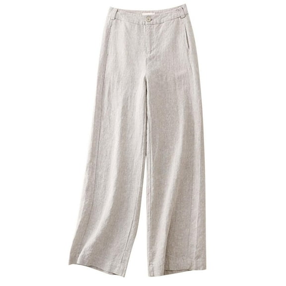 Patlollav 2024 Womens Fashionable Casual Solid Color Cotton and Linen Straight Leg Wide Leg Pants