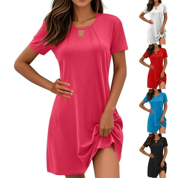 Patlollav 2025 Beach A Line Dress Womens Casual Summer Spring Short Sleeve Dresses with Pockets