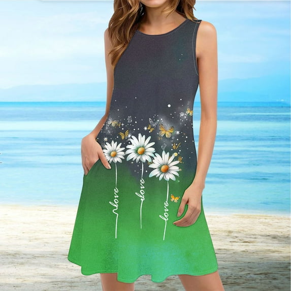 Patlollav 2025 Dresses Womens Casual Loose Summer Printed Sleeveless Dress