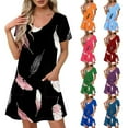 thumbnail image 1 of Patlollav Pocket Dresses for Women Summer Print Short-Sleeve V-Neck Casual Dress, 1 of 6