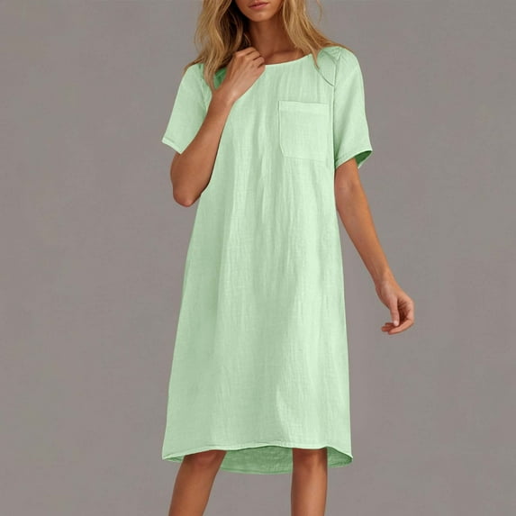 Patlollav 2025 Summer Womens Casual Short Sleeve Pocket Shirt Dress