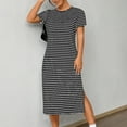thumbnail image 1 of Patlollav 2025 Summer Womens Striped Short Sleeve Pocket Dresses, 1 of 6