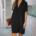 thumbnail image 1 of Patlollav 2025 Women Summer Casual V-Neck Short Sleeve Solid Dress, 1 of 6