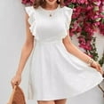 thumbnail image 1 of Patlollav 2025 Womens Casual Solid Color Pleated Casual Hollow Dress, 1 of 6