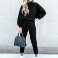 thumbnail image 1 of Patlollav 2Pcs Womens Round Neck Solid Long Sleeve Blouse+Loose Pants Sets, 1 of 6