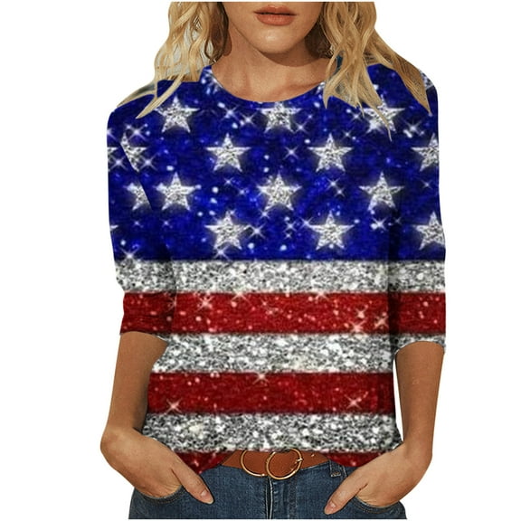 Patlollav 3/4 Length Sleeve Women Tops Crew Neck Blouses Dressy Casual Summer T Shirts Loose Fit Business Work Clothes