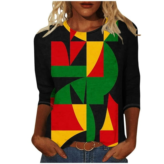 Patlollav 3/4 Length Sleeve Women Tops Crew Neck Blouses Dressy Casual Summer T Shirts Loose Fit Business Work Clothes