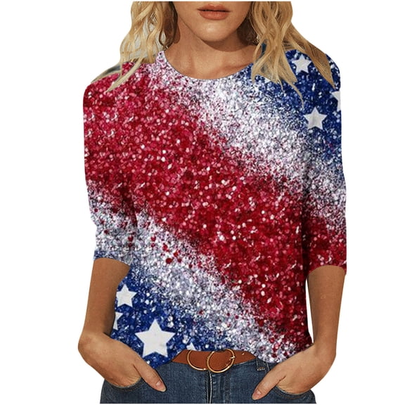 Patlollav 3/4 Length Sleeve Women Tops Crew Neck Blouses Dressy Casual Summer T Shirts Loose Fit Business Work Clothes